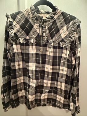 Barbour Plaid Ruffle Yoke Button-Down Shirt